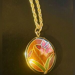 Vintage Cloisonne Flower Pendant Necklace